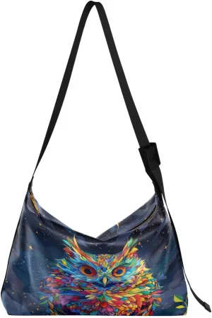 Colorful Owl Shoulder Bag for Women Waterproof PU Leather Hobo Bags Crossbody Purse with Zipper Closure