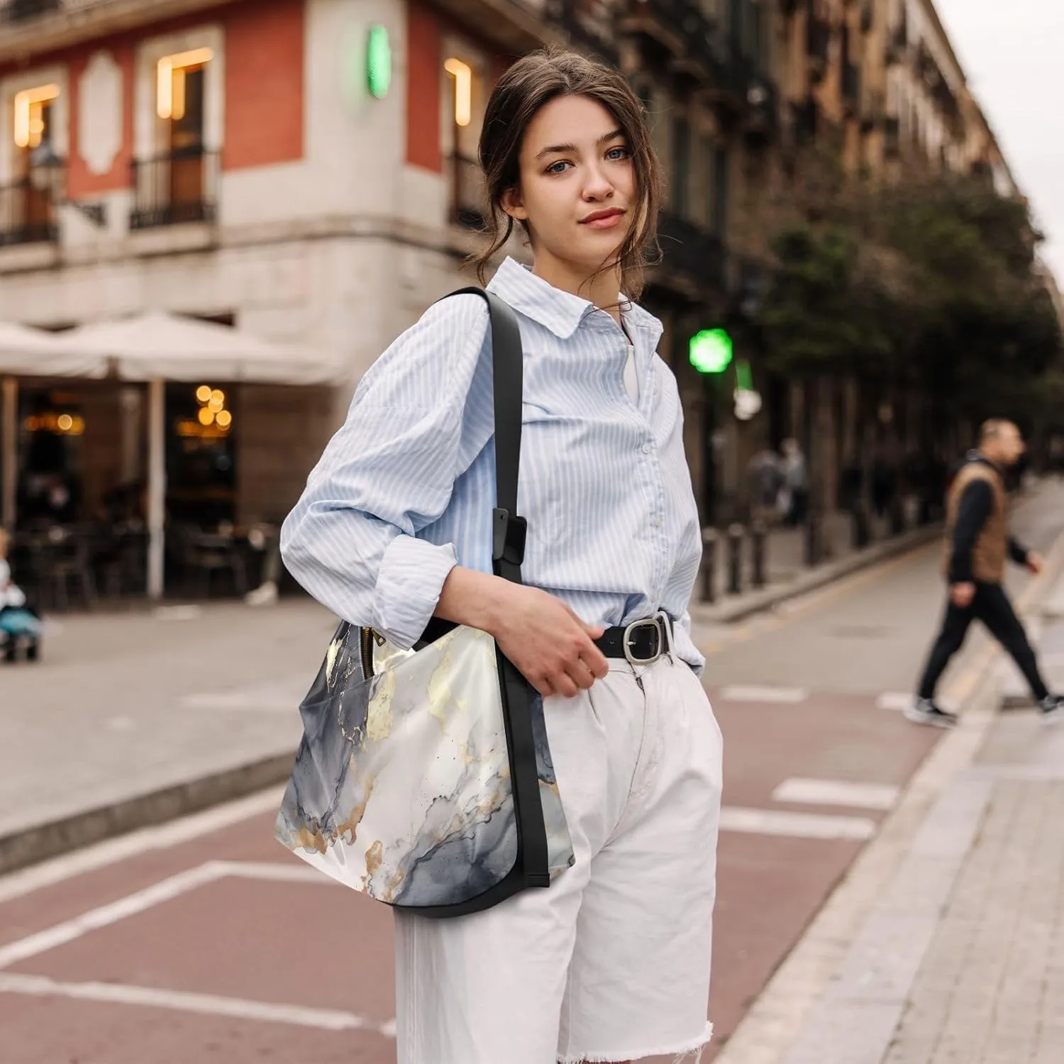 Colorful Parrots and Blue Flowers Women Shoulder Bag, Large Leather Crossbody Bag, Shoulder Strap Bag