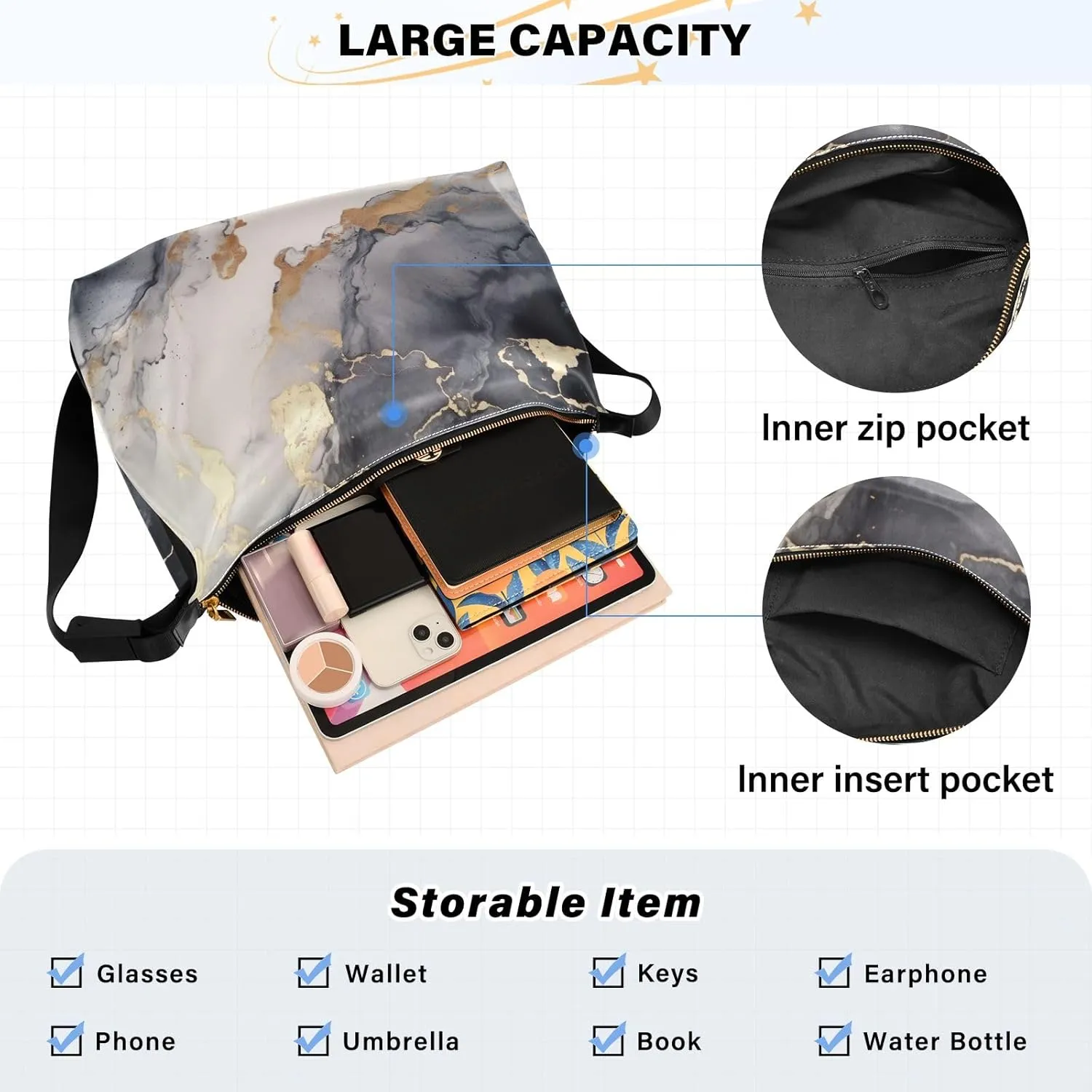 Colorful Parrots and Blue Flowers Women Shoulder Bag, Large Leather Crossbody Bag, Shoulder Strap Bag