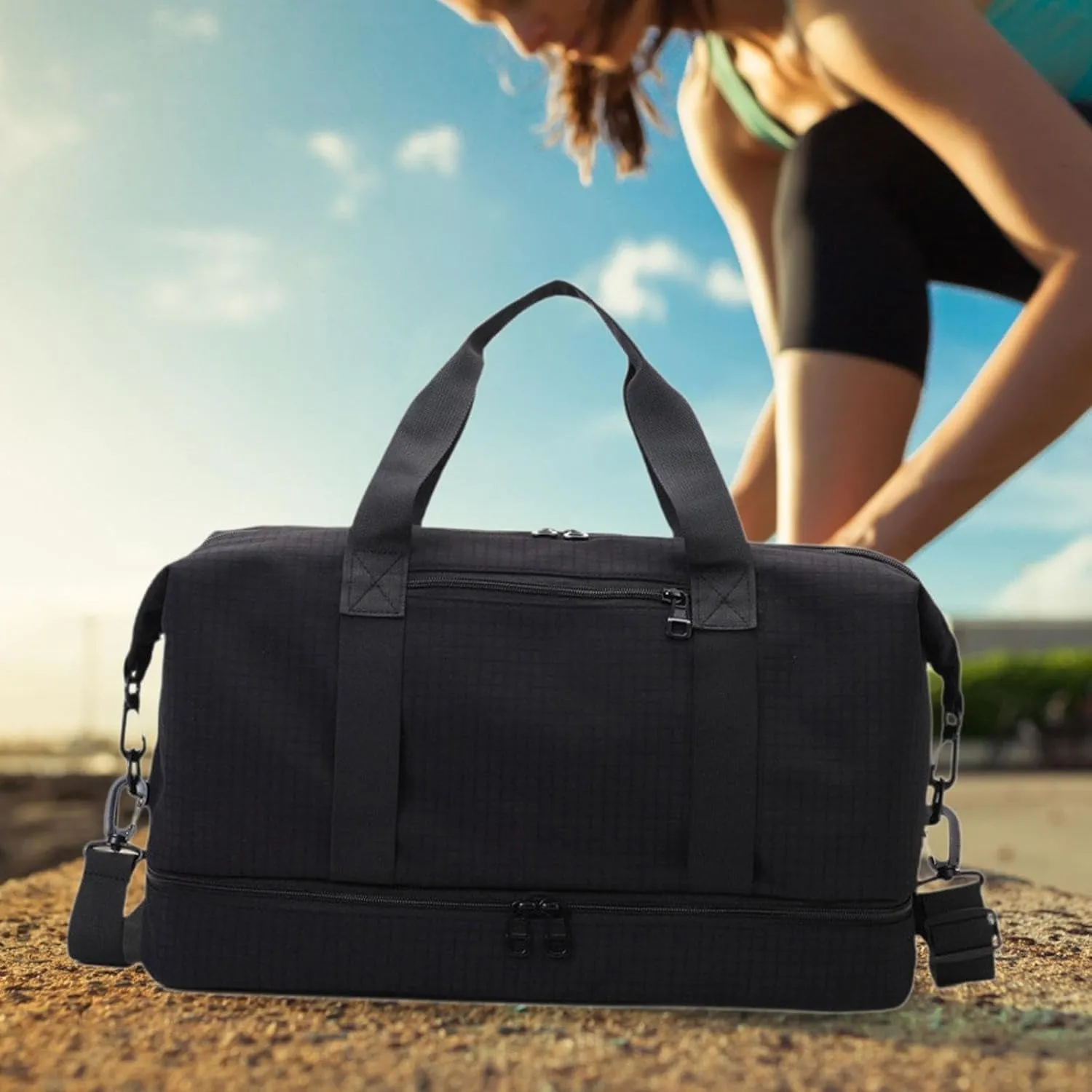 Compact Gym Bag for Airlines And Travel Underseat Carry on for Men And Women, Black