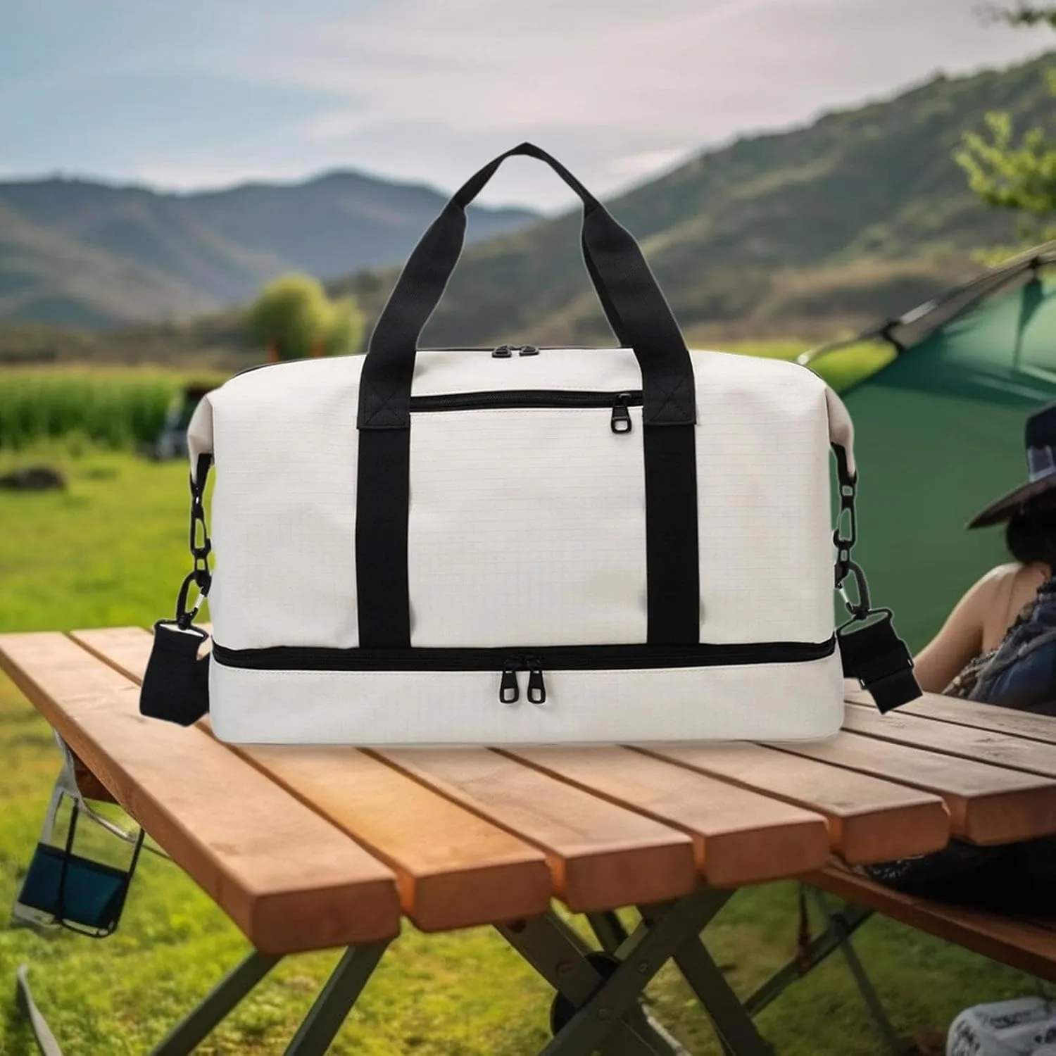 Compact Gym Bag for Airlines And Travel Underseat Carry on for Men And Women, White