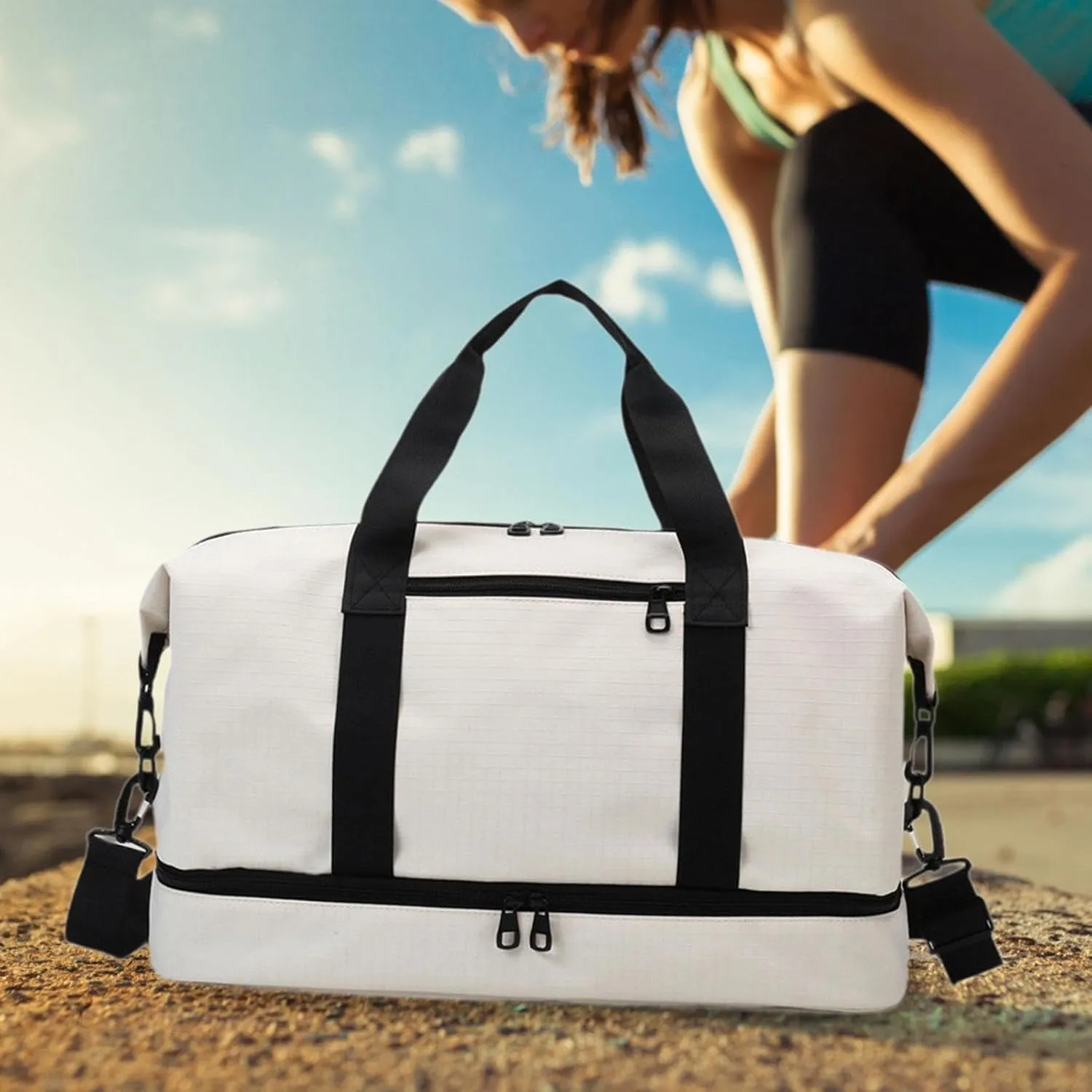 Compact Gym Bag for Airlines And Travel Underseat Carry on for Men And Women, White