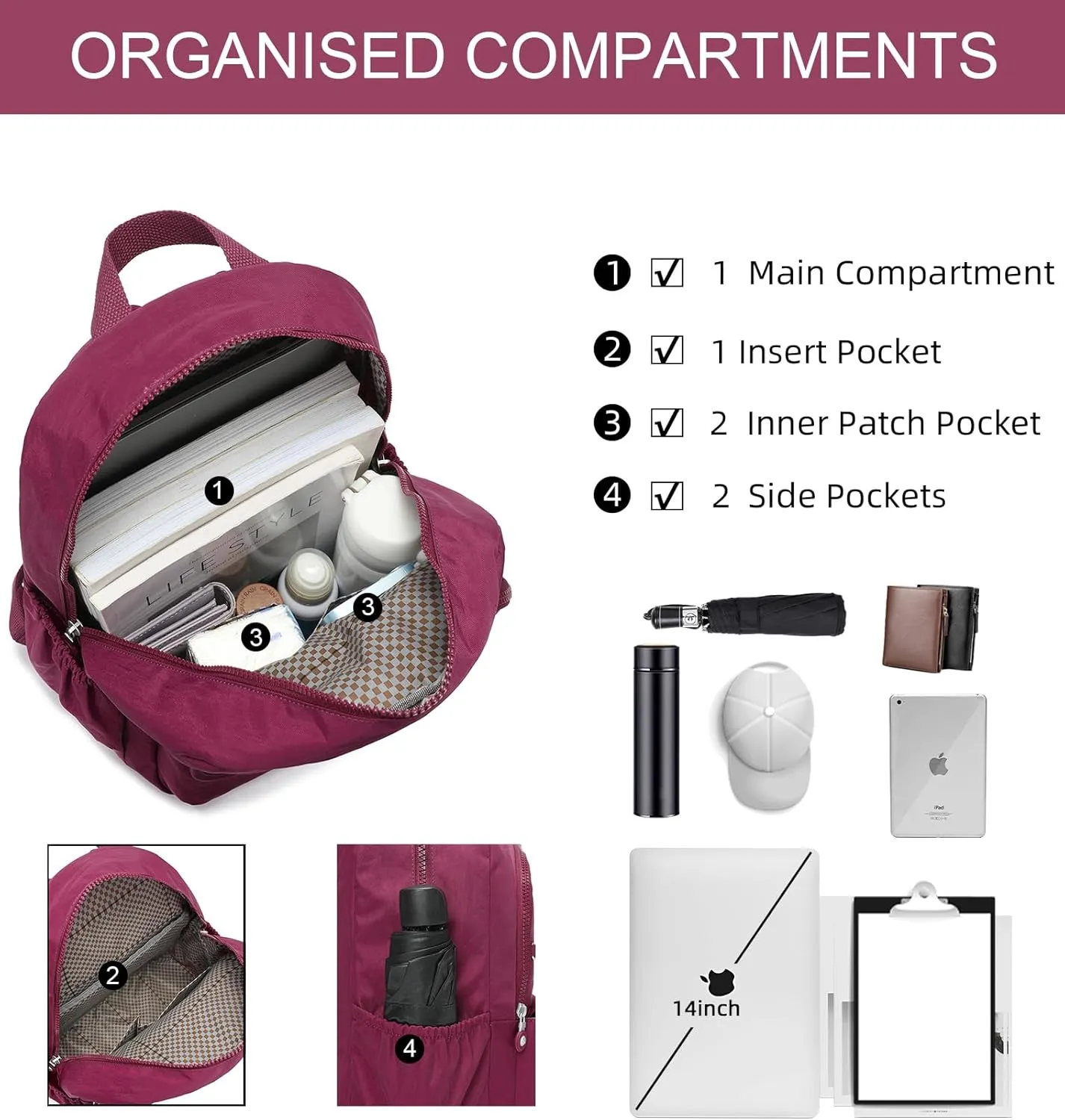 Compact Hiking Nylon Waterproof Laptop Backpack Purse for Women and Men, Small Lightweight Travel Casual Outdoor Dayback