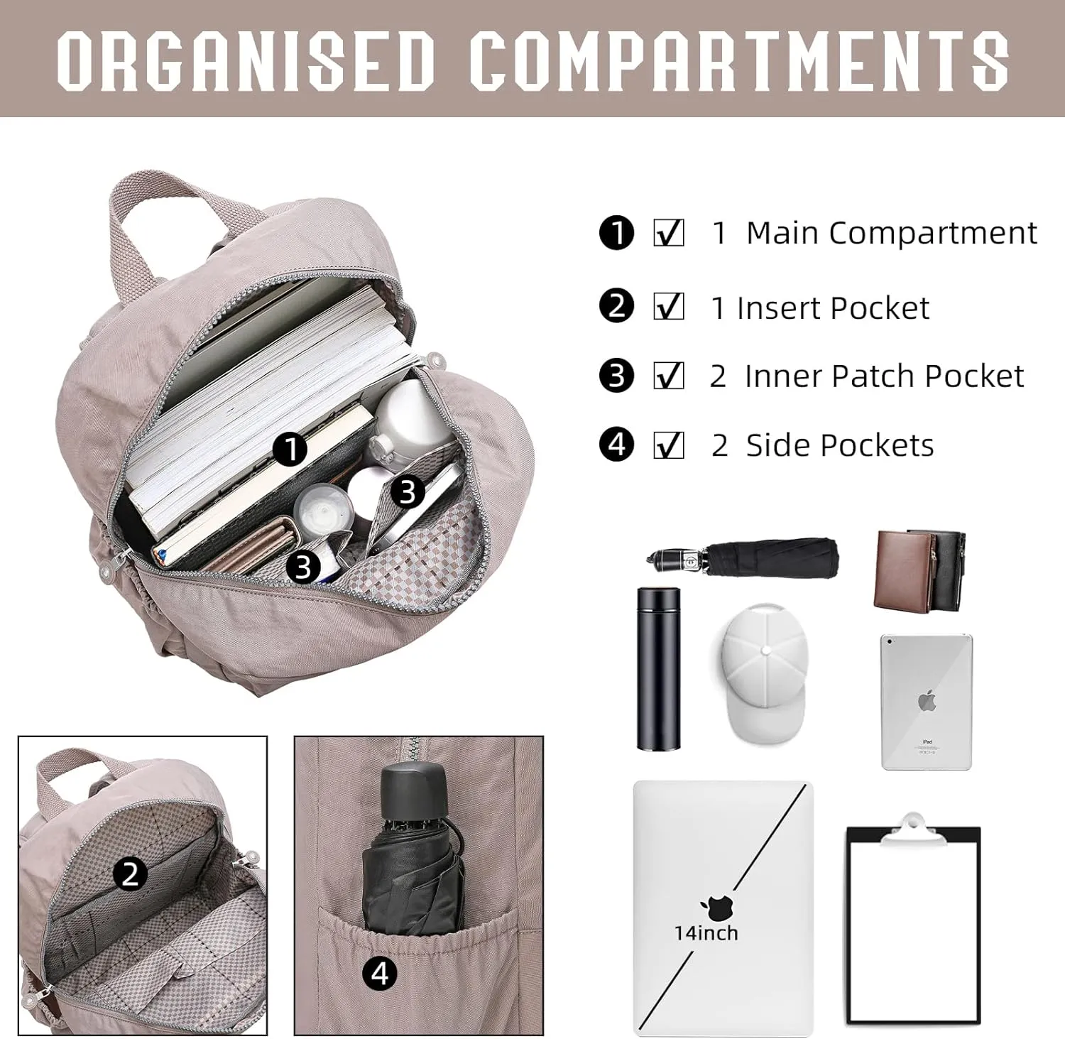 Compact Hiking Nylon Waterproof Laptop Backpack Purse for Women and Men, Small Lightweight Travel Casual Outdoor Dayback
