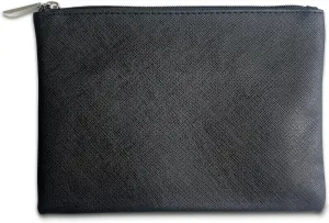 Compact Vegan Leather Makeup Bag for Travel, Small Cosmetic Pouch with Zipper for Women - Black