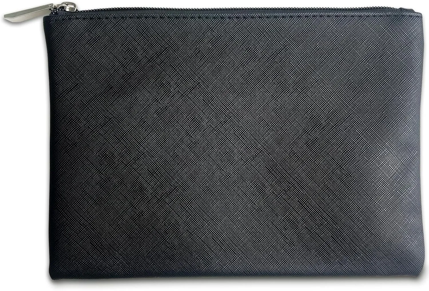 Compact Vegan Leather Makeup Bag for Travel, Small Cosmetic Pouch with Zipper for Women - Black