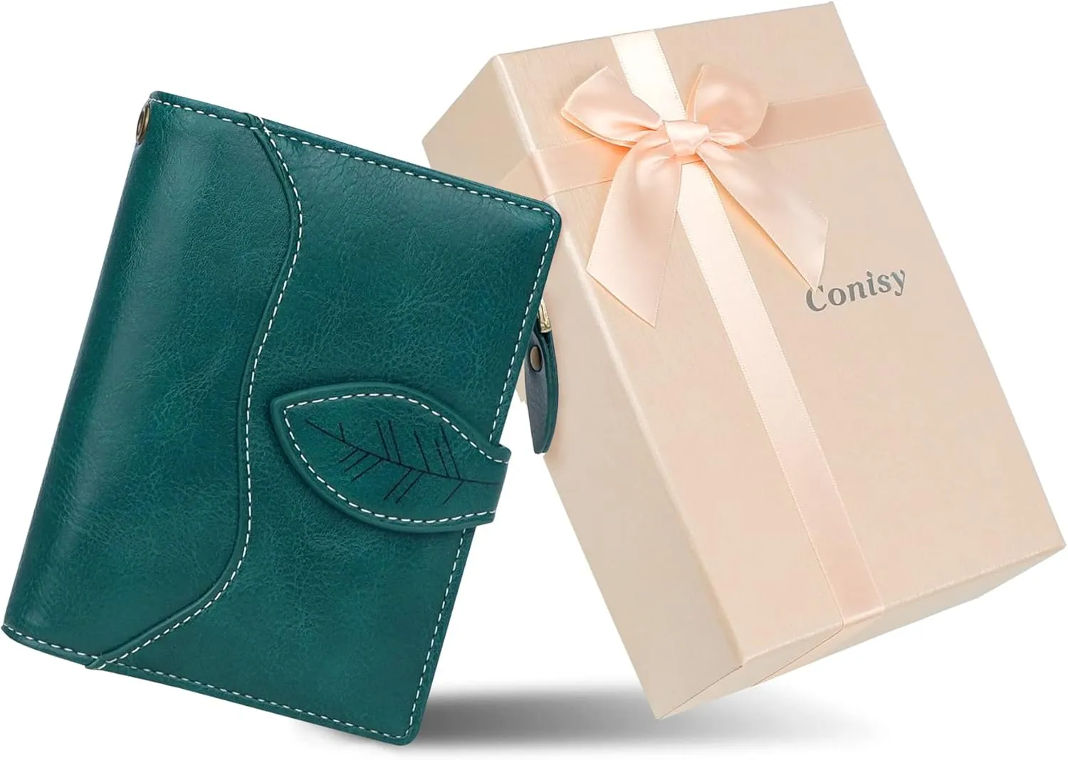 CONISY Small Wallet for Women, Compact Bifold Leather Wallet with Wristlet RFID Blocking Womens Wallet (Peacock Blue)