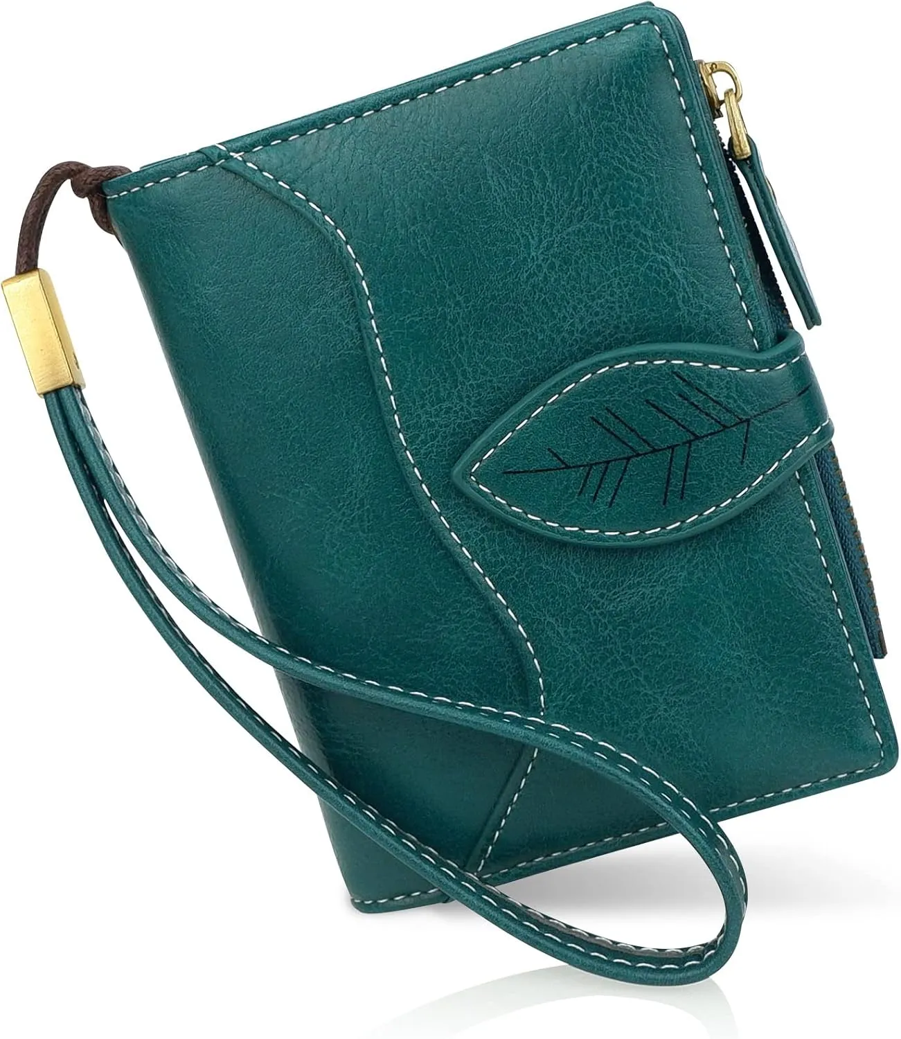 CONISY Small Wallet for Women, Compact Bifold Leather Wallet with Wristlet RFID Blocking Womens Wallet (Peacock Blue)