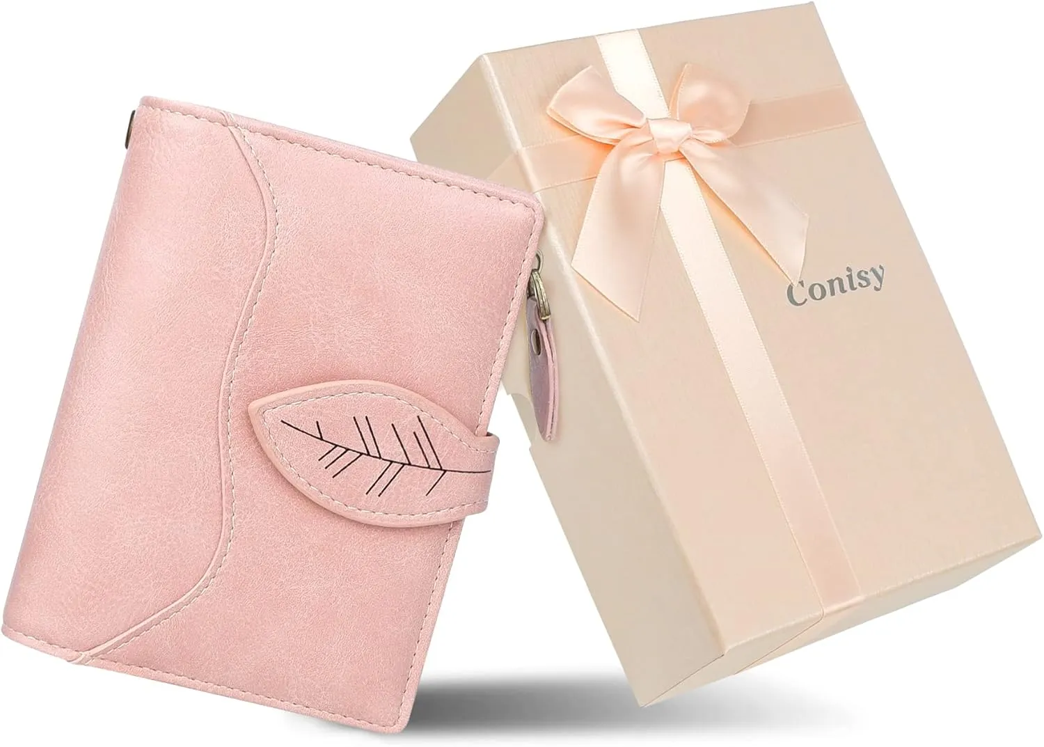 CONISY Small Wallet for Women, Compact Bifold Leather Wallet with Wristlet RFID Blocking Womens Wallet (Pink)