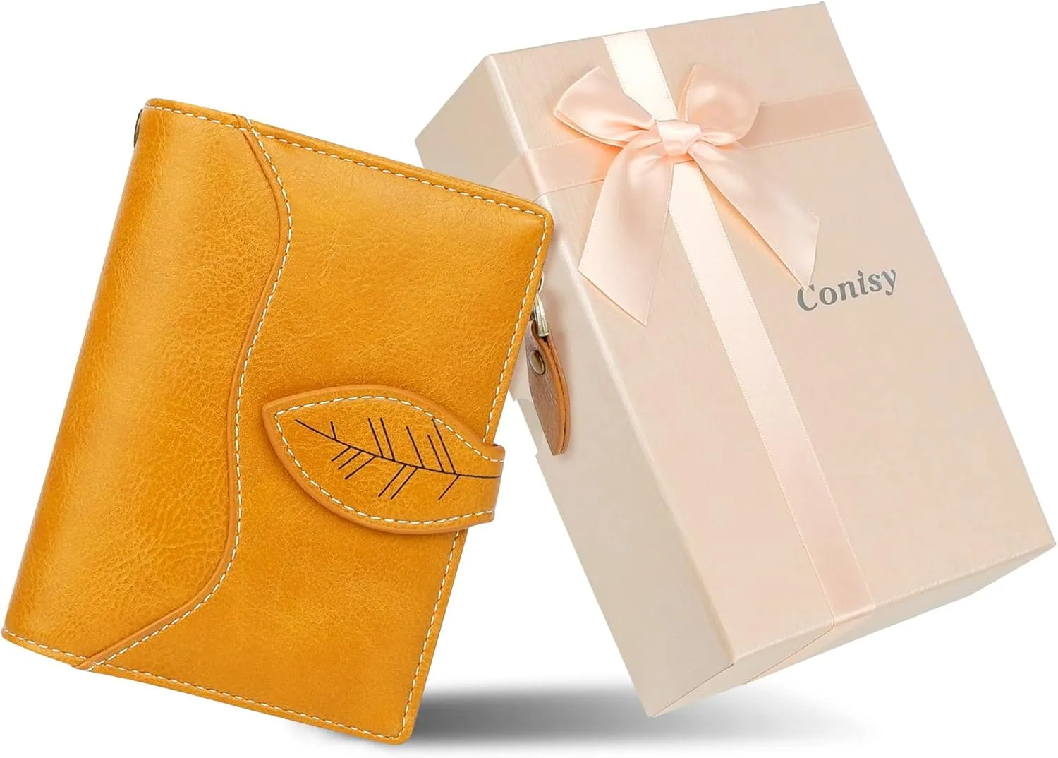 CONISY Small Wallet for Women, Compact Bifold Leather Wallet with Wristlet RFID Blocking Womens Wallet (Yellow)