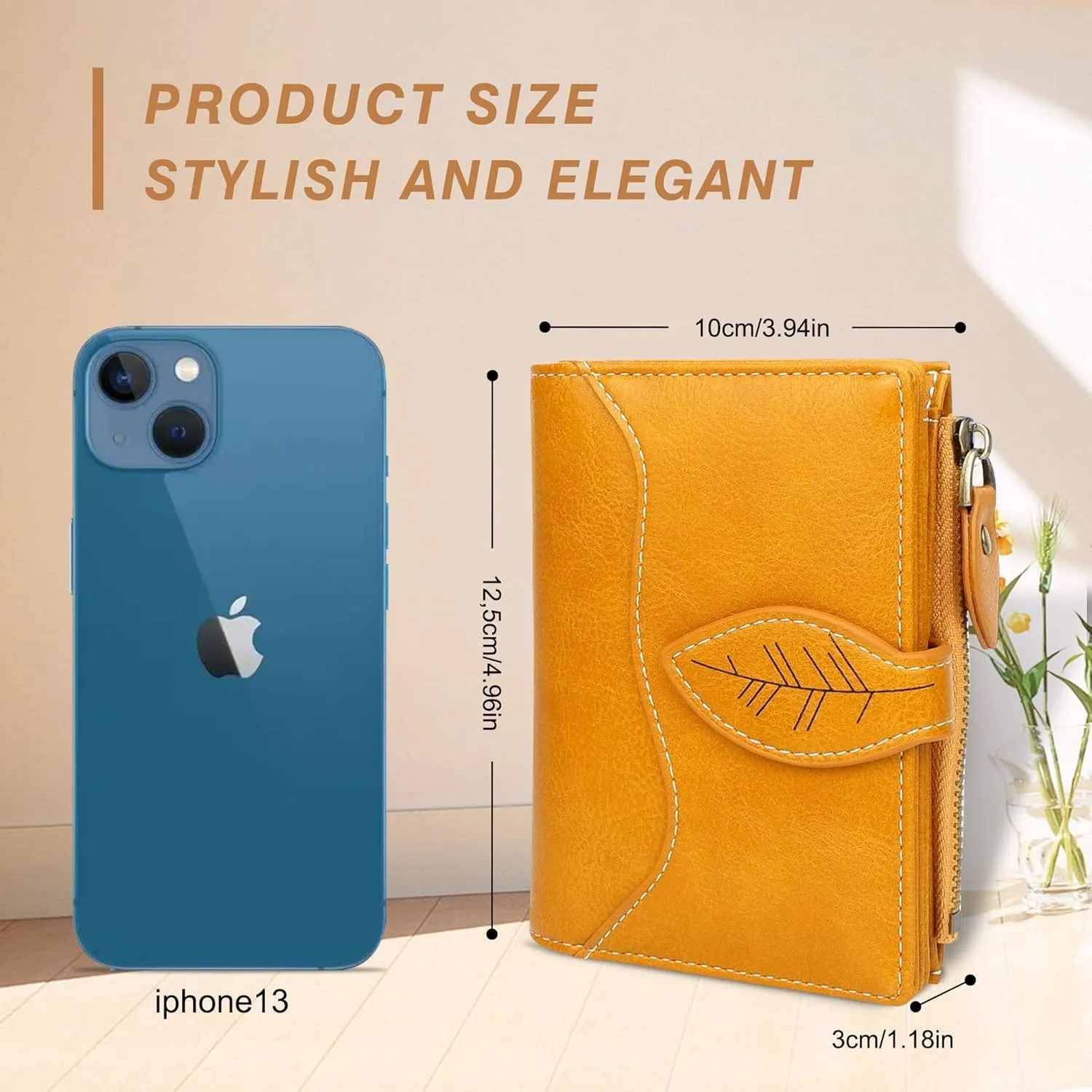 CONISY Small Wallet for Women, Compact Bifold Leather Wallet with Wristlet RFID Blocking Womens Wallet (Yellow)