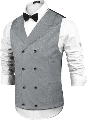 COOFANDY Mens Victorian Vest Steampunk Double Breasted Suit Vest Slim Fit Brocade Paisley Floral Waistcoat