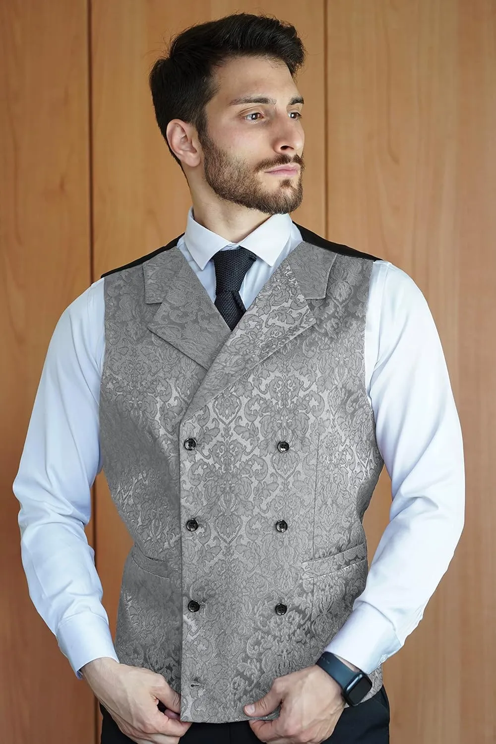 COOFANDY Mens Victorian Vest Steampunk Double Breasted Suit Vest Slim Fit Brocade Paisley Floral Waistcoat