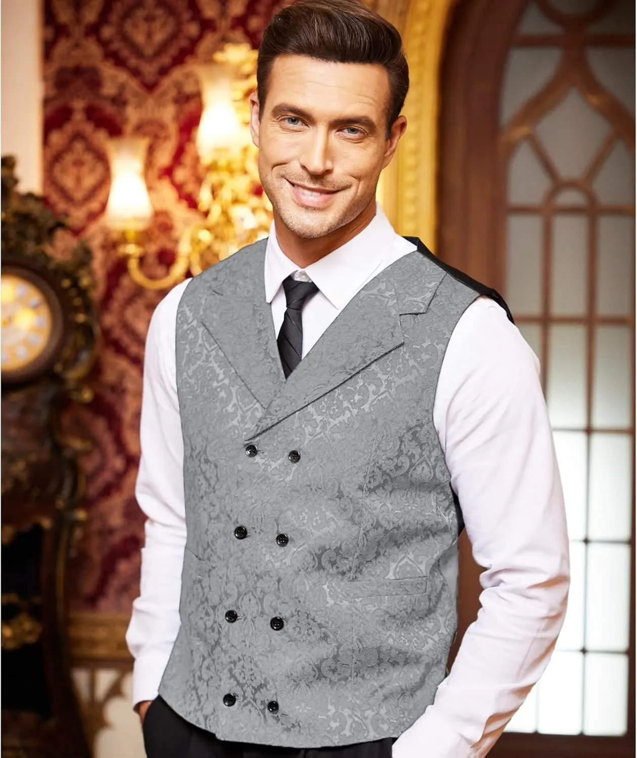COOFANDY Mens Victorian Vest Steampunk Double Breasted Suit Vest Slim Fit Brocade Paisley Floral Waistcoat