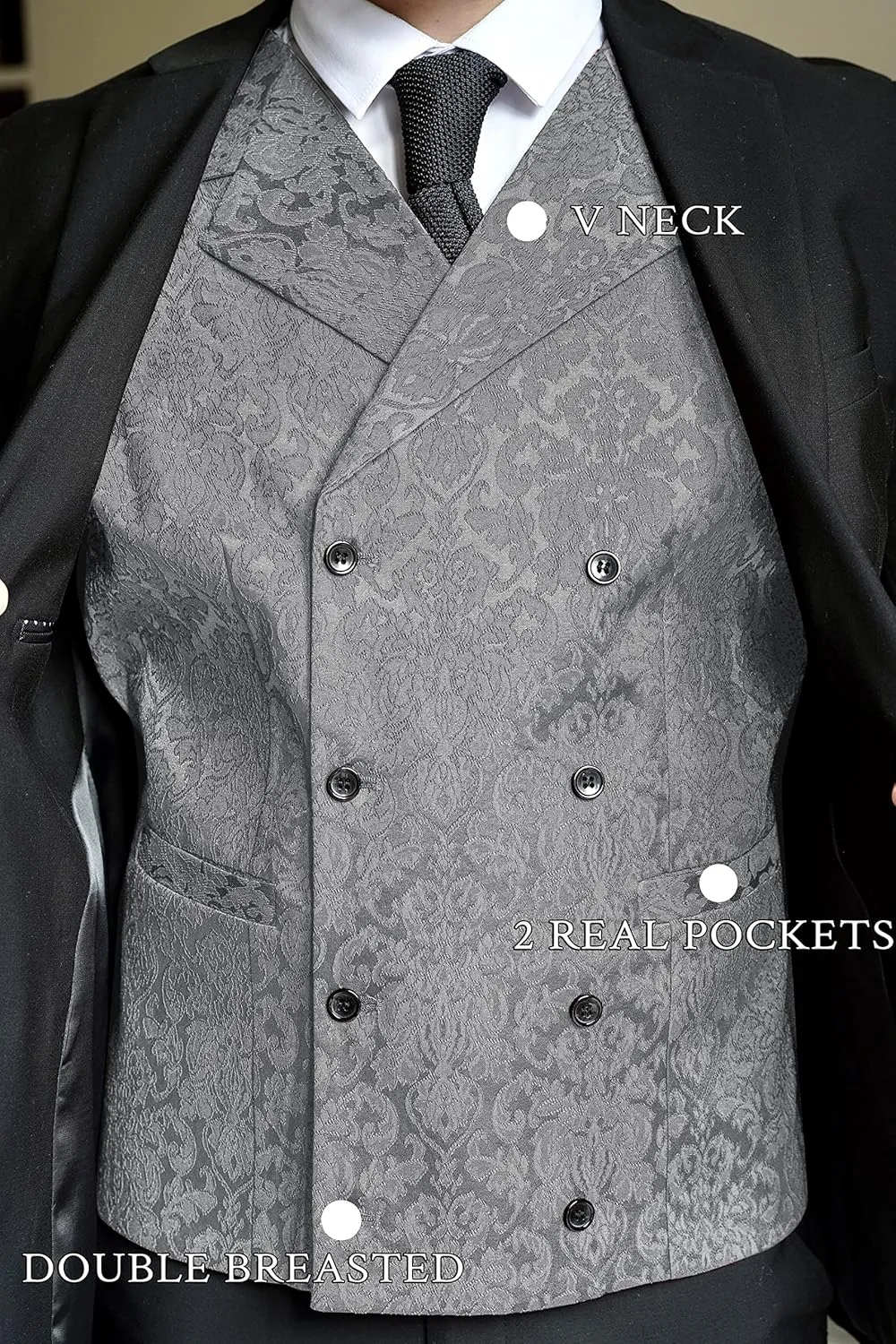 COOFANDY Mens Victorian Vest Steampunk Double Breasted Suit Vest Slim Fit Brocade Paisley Floral Waistcoat