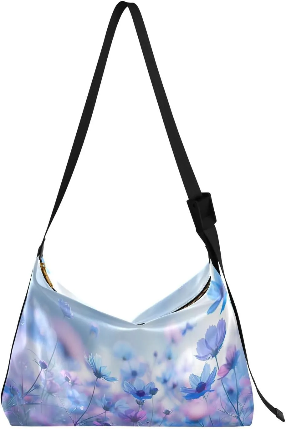 Cosmos Flowers Shoulder Bag for Women Waterproof PU Leather Hobo Bags Crossbody Purse with Zipper Closure