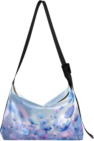 Cosmos Flowers Shoulder Bag for Women Waterproof PU Leather Hobo Bags Crossbody Purse with Zipper Closure