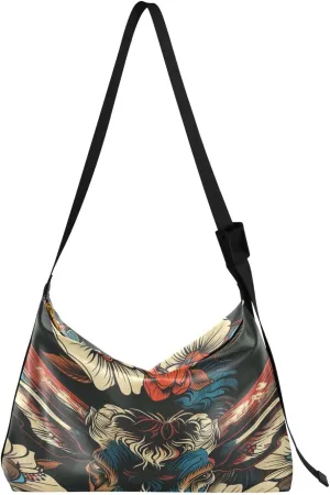 Cow Tattoo Pattern Shoulder Bag for Women Waterproof PU Leather Hobo Bags Crossbody Purse with Zipper Closure
