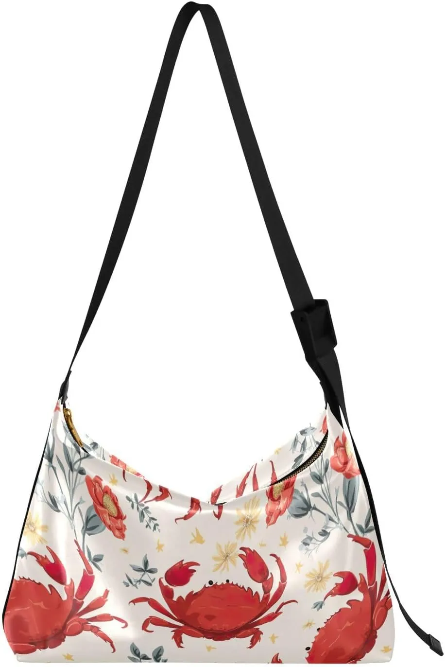 Crab Flowers Floral Crossbody Bag for Women Men with Adjustable Strap PU Leather Shoulder Hobo Purse Bag 20851979