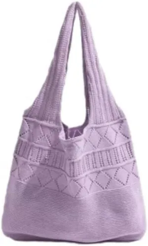 Crochet Bag for Women Mesh Beach Tote Bag Summer Aesthetic Knitted Bag Stylish Shoulder Bag (Red)