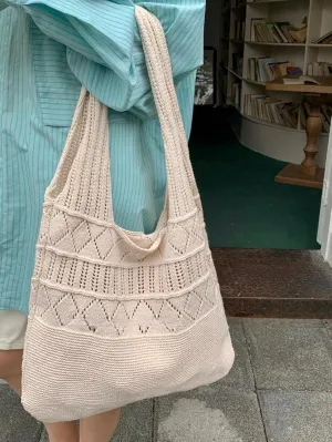 Crochet Bag for Women Mesh Beach Tote Bag Summer Aesthetic Knitted Bag Stylish Shoulder Bag (Red)