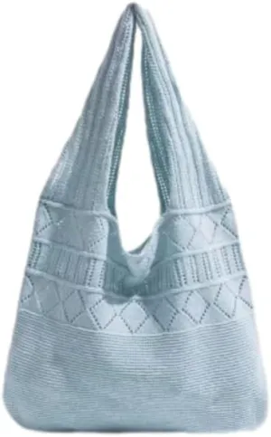 Crochet Bag for Women Mesh Beach Tote Bag Summer Aesthetic Knitted Bag Stylish Shoulder Bag (Red)