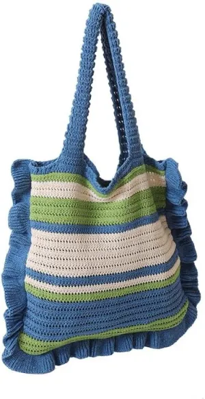 Crochet Bag for Women Stylish Shoulder Bag Knitted Purse Trendy Handbag for Travel Shopping Work (A01-Black)