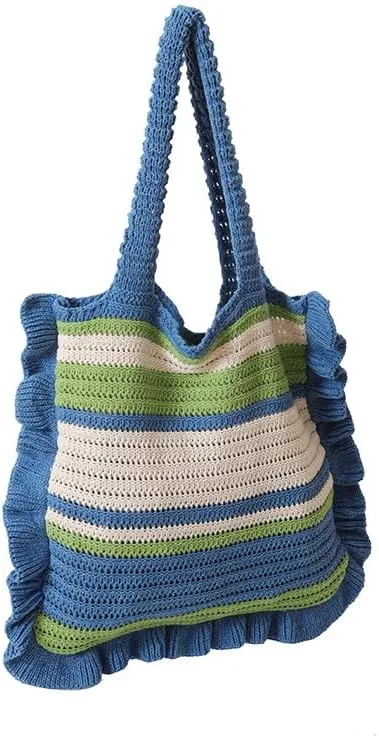 Crochet Bag for Women Stylish Shoulder Bag Knitted Purse Trendy Handbag for Travel Shopping Work (A01-Black)