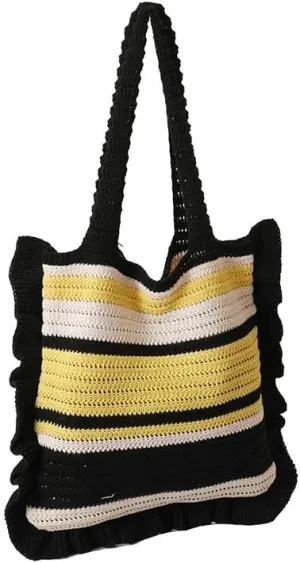 Crochet Bag for Women Stylish Shoulder Bag Knitted Purse Trendy Handbag for Travel Shopping Work (A01-Black)