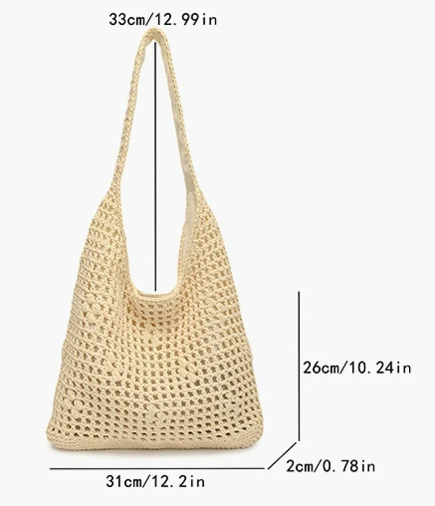 Crochet Beach Bag Women 2025 Summer Knit Hollow Hobo Bag Stylish Tote Handbags for Beach Travel Everyday Use
