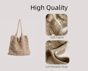 Crochet Tote Bag for Women Stylish Knitted Shoulder Bag Trendy Handbag Purse for Work Shopping Travel (A01-White)