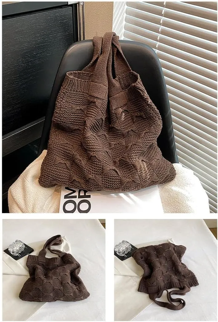 Crochet Tote Bag for Women Stylish Knitted Shoulder Bag Trendy Handbag Purse for Work Shopping Travel (A01-White)