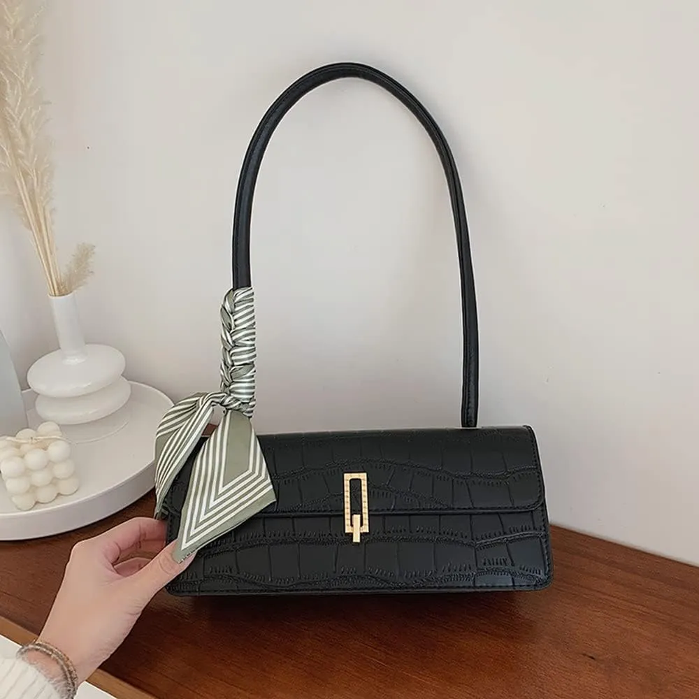 Crocodile Pattern Leather Shoulder Bag for Women - Stylish Flap Purse & Classic Clutch Tote Handbag