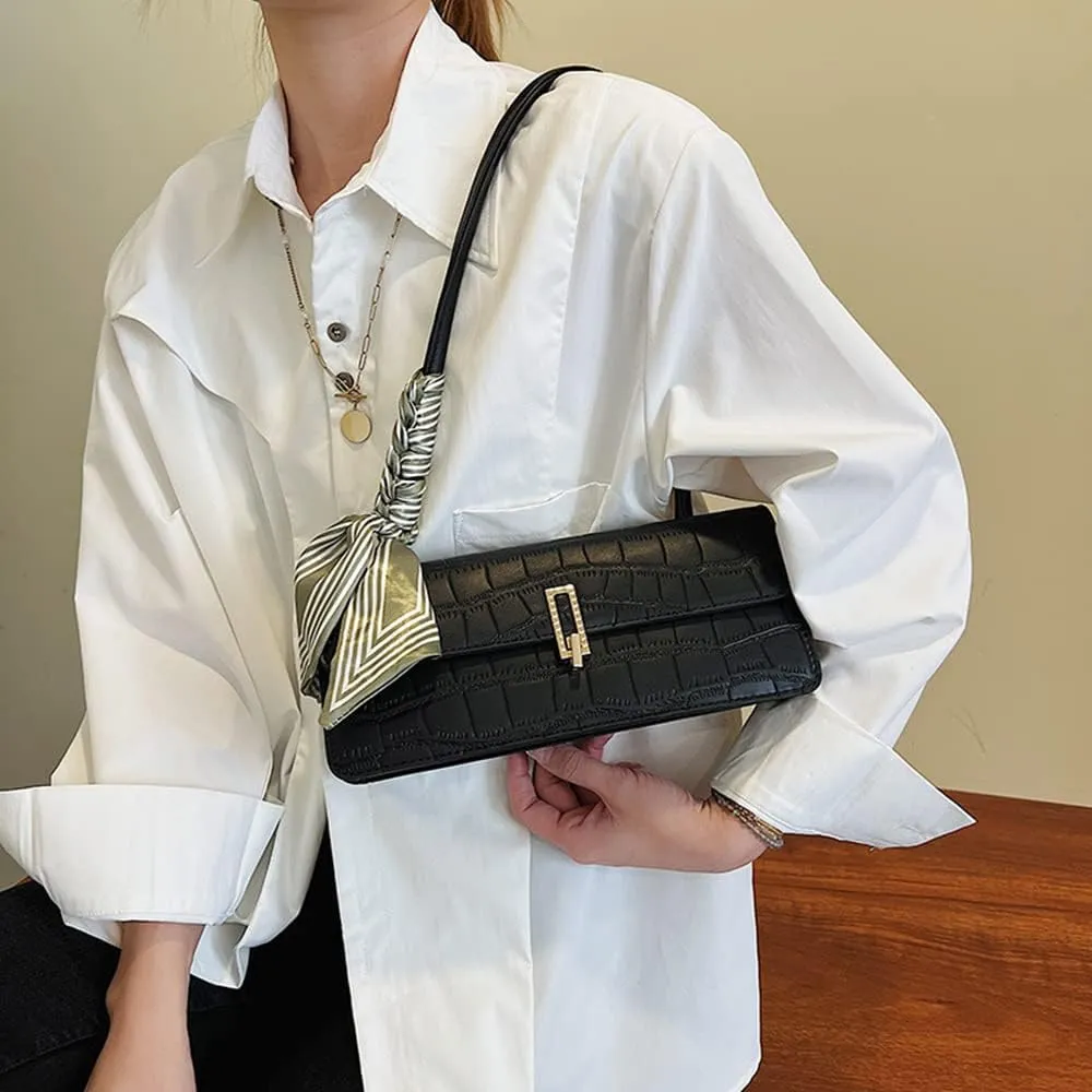 Crocodile Pattern Leather Shoulder Bag for Women - Stylish Flap Purse & Classic Clutch Tote Handbag