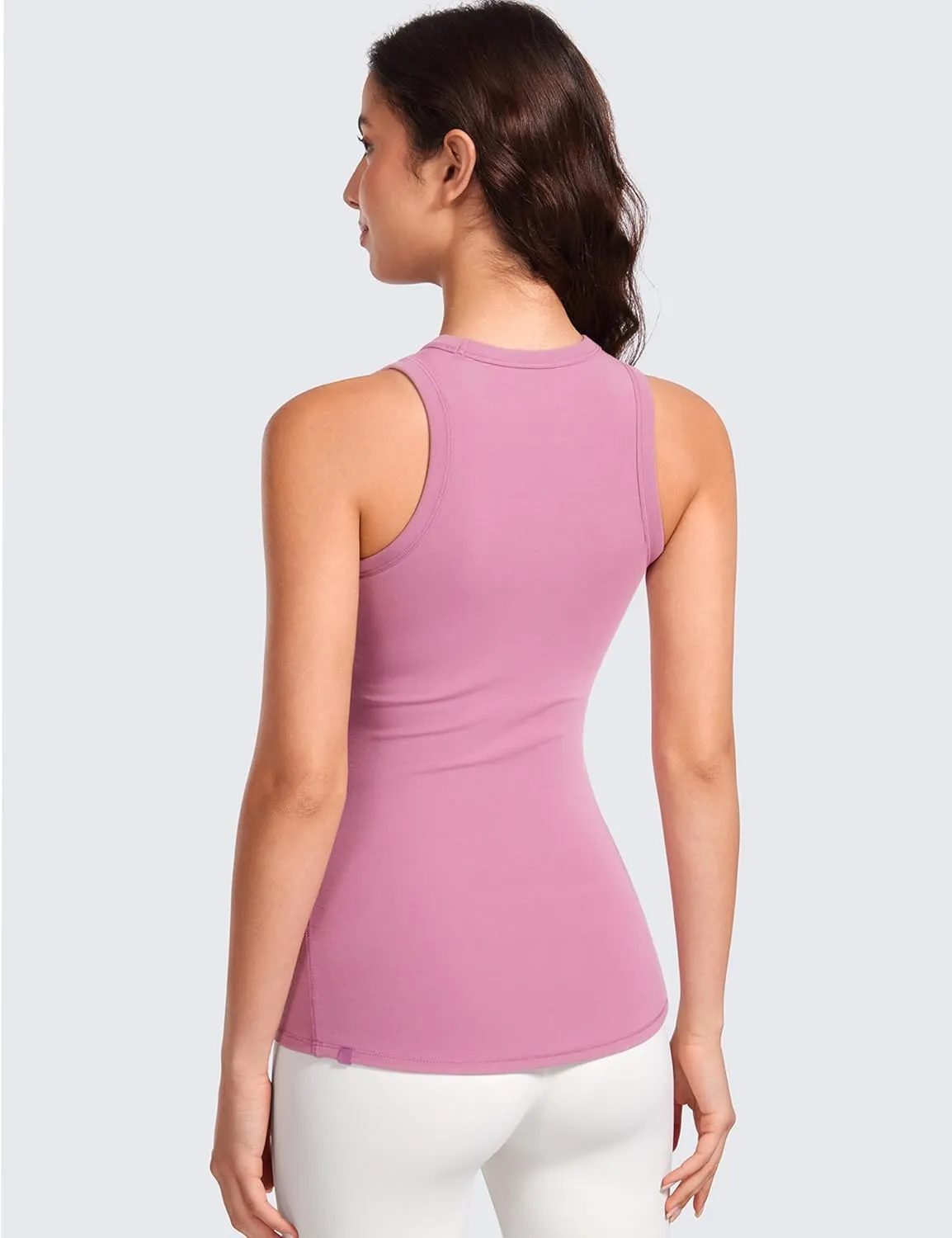 CRZ YOGA High Crewneck Racerback Tank Tops for Womens Stretchy Fitted Workout Casual Sleeveless Tight Shirts