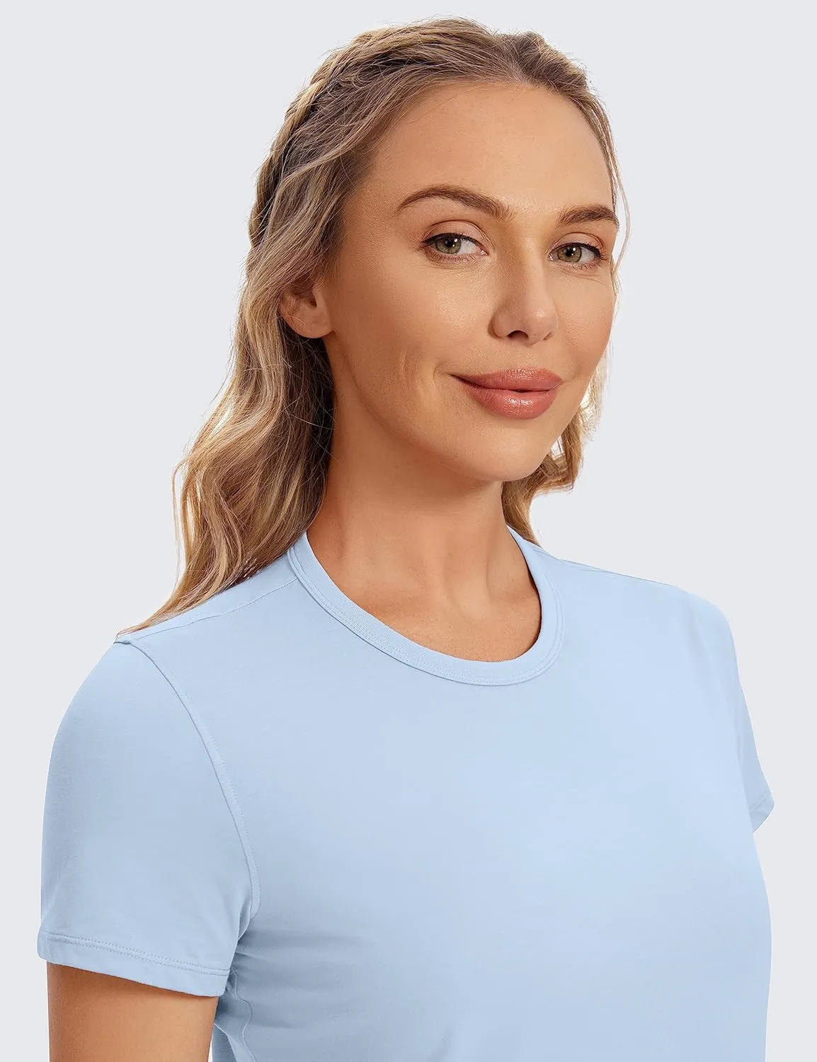 CRZ YOGA Women's Pima Cotton Short Sleeve Crop Tops High Neck Cropped Workout Shirts Yoga Athletic Casual T-Shirt