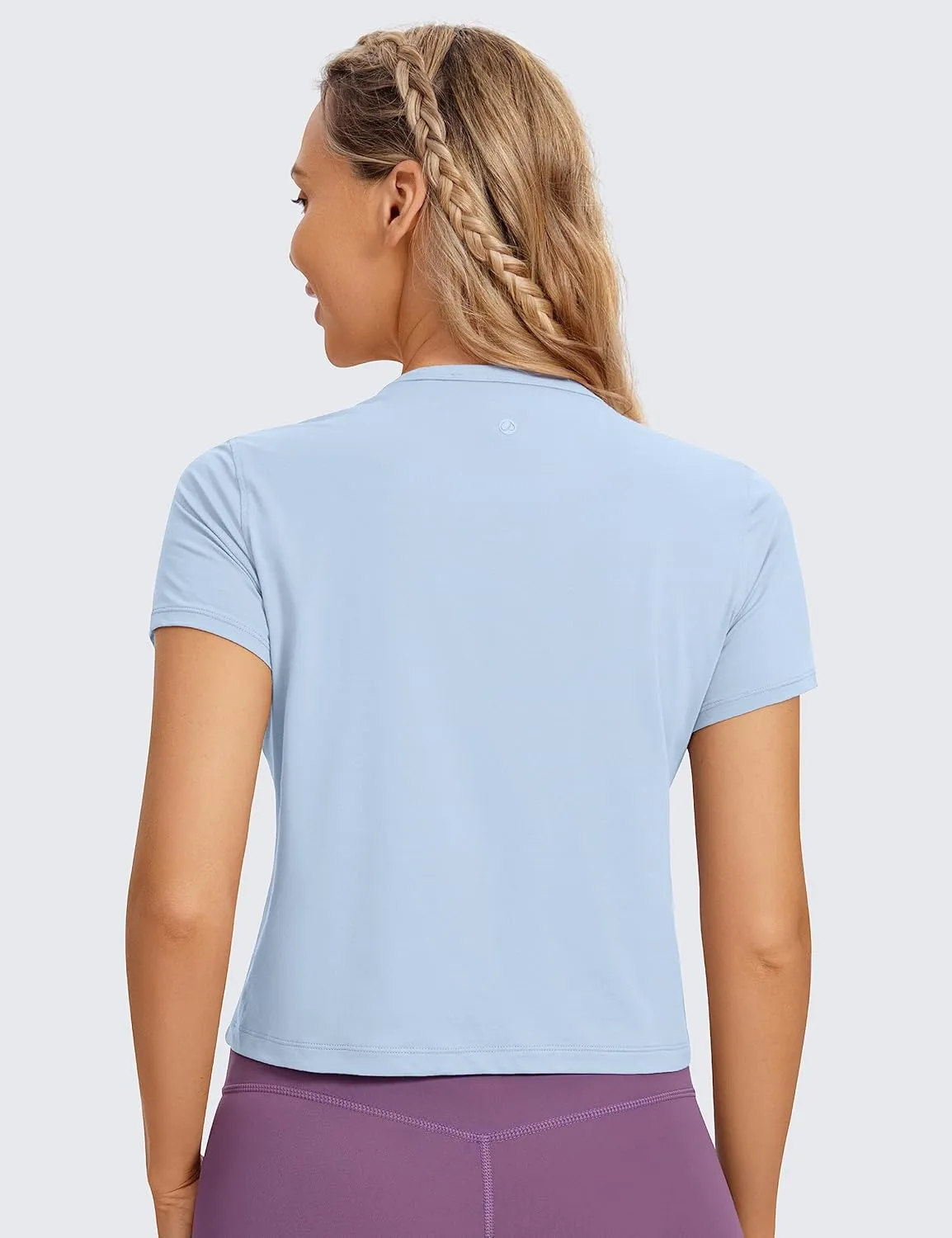 CRZ YOGA Women's Pima Cotton Short Sleeve Crop Tops High Neck Cropped Workout Shirts Yoga Athletic Casual T-Shirt