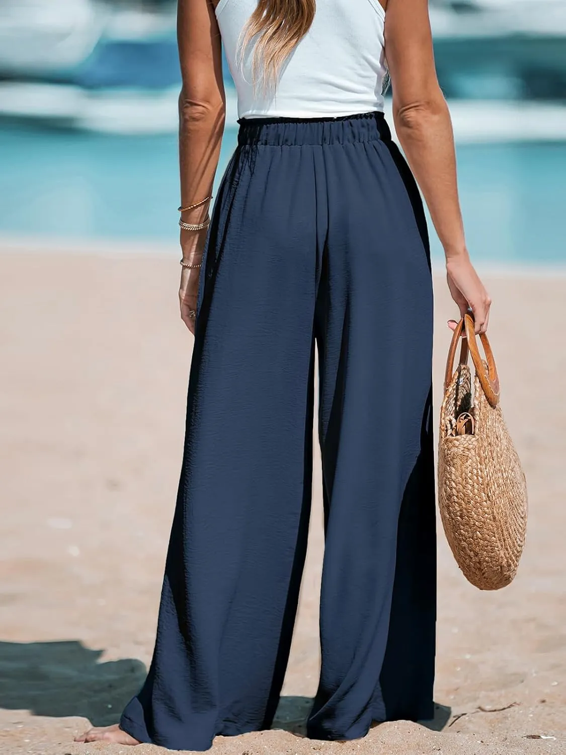 CUPSHE Women Wide Leg Pants High Waisted Trousers Linen Palazzo Lounge Beach Cover Ups Flowy Pants