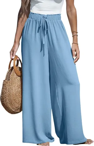 CUPSHE Women Wide Leg Pants High Waisted Trousers Linen Palazzo Lounge Beach Cover Ups Flowy Pants