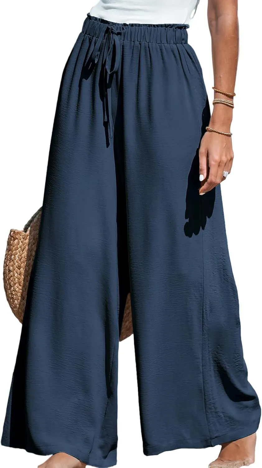 CUPSHE Women Wide Leg Pants High Waisted Trousers Linen Palazzo Lounge Beach Cover Ups Flowy Pants