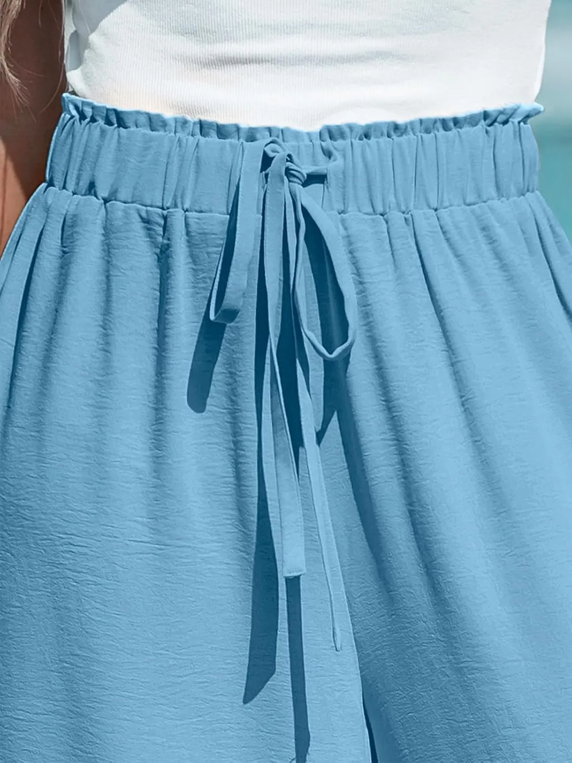 CUPSHE Women Wide Leg Pants High Waisted Trousers Linen Palazzo Lounge Beach Cover Ups Flowy Pants
