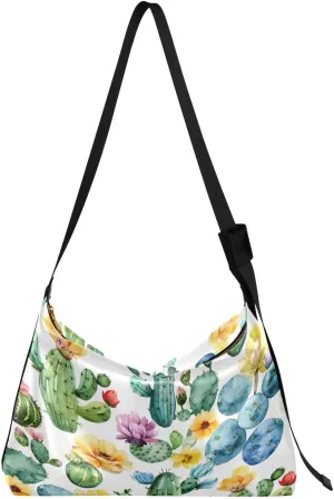 Cute Cactus Shoulder Bag for Women Waterproof PU Leather Hobo Bags Crossbody Purse with Zipper Closure