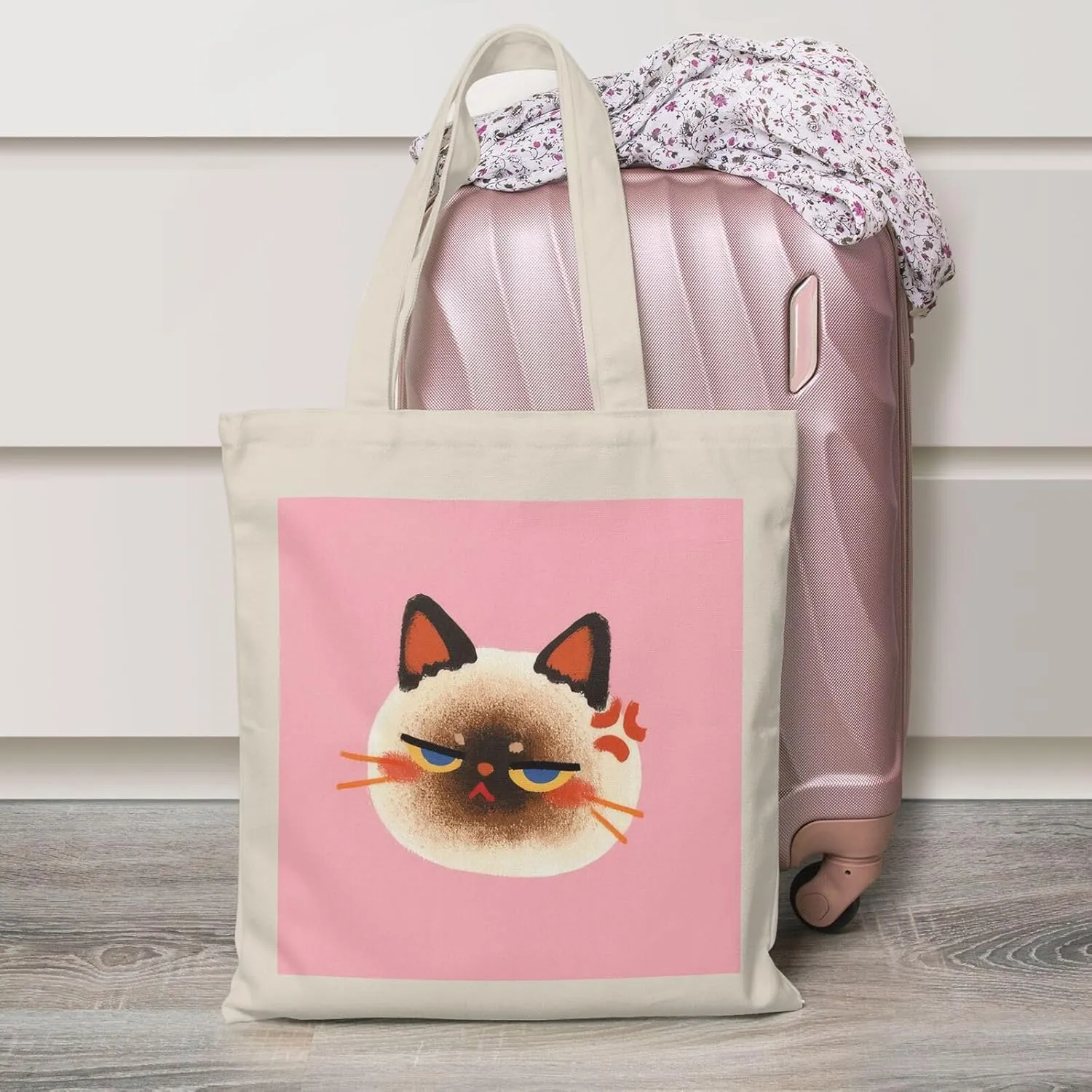 Cute Canvas Tote Bag for Women, Cat Head Print, Stylish and Durable, Perfect for Shopping, Travel & Everyday Use