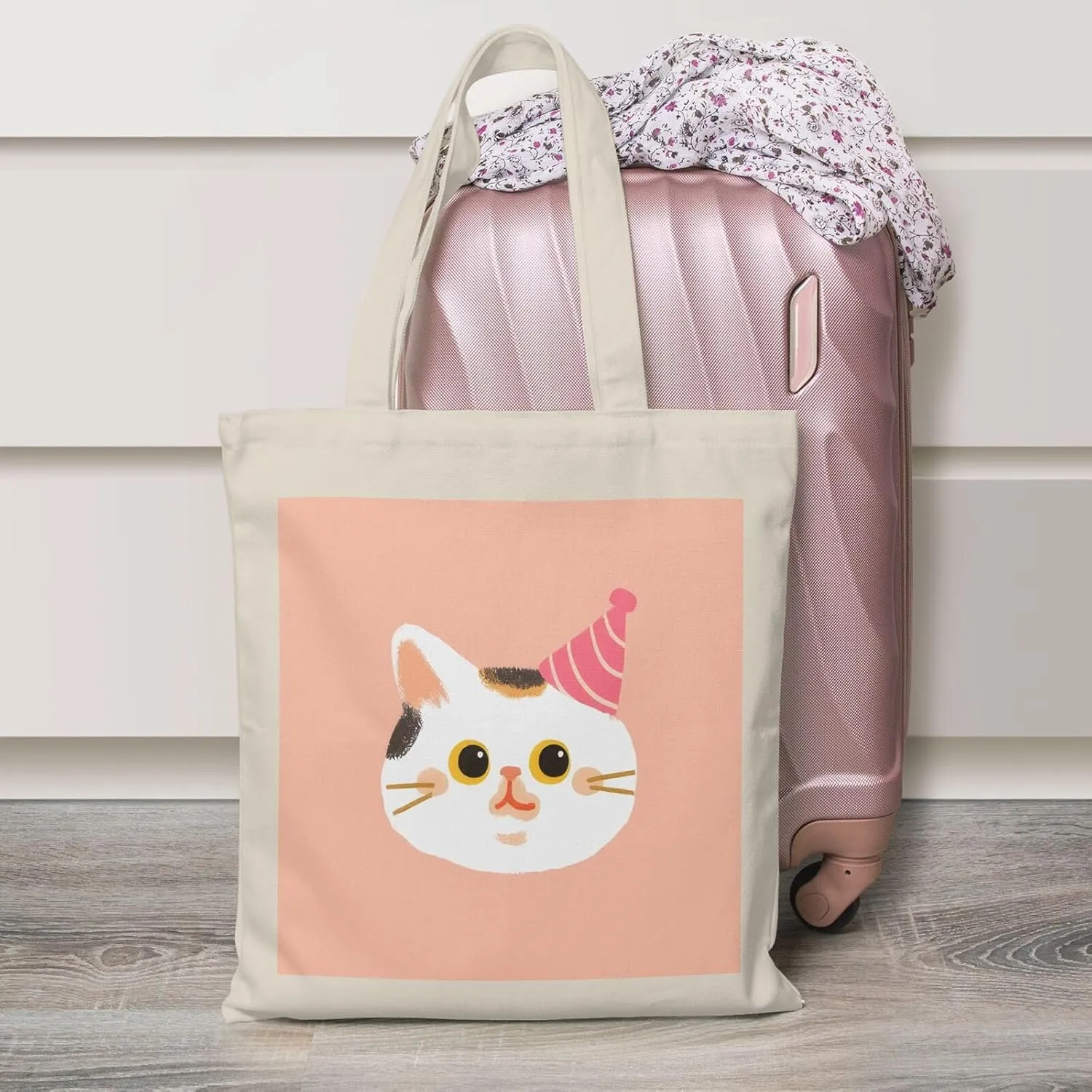 Cute Canvas Tote Bag for Women, Cat Head Print, Stylish and Durable, Perfect for Shopping, Travel & Everyday Use