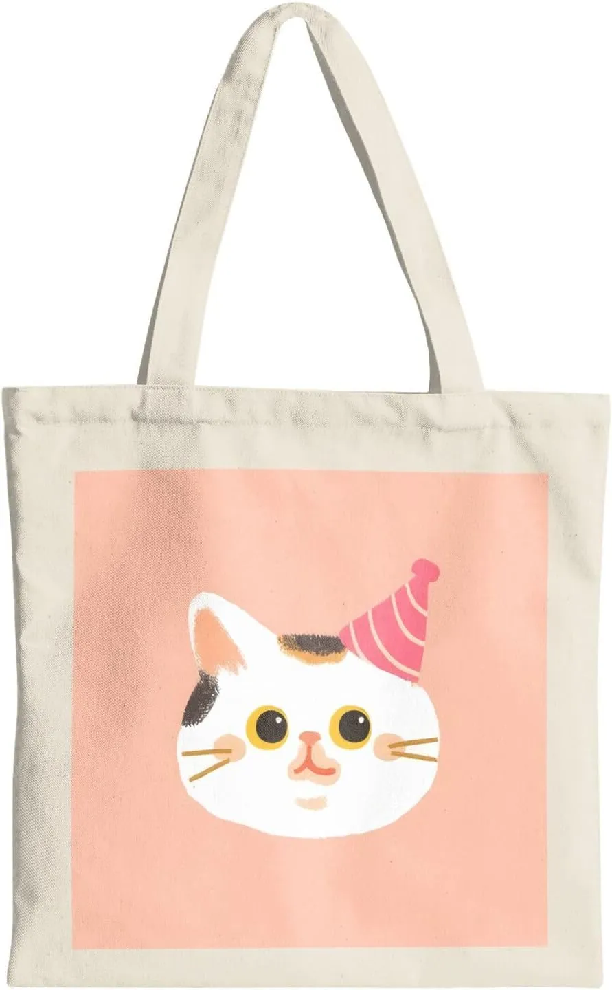 Cute Canvas Tote Bag for Women, Cat Head Print, Stylish and Durable, Perfect for Shopping, Travel & Everyday Use