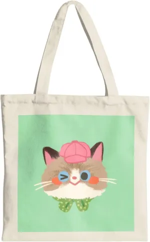 Cute Canvas Tote Bag for Women, Cat Head Print, Stylish and Durable, Perfect for Shopping, Travel & Everyday Use