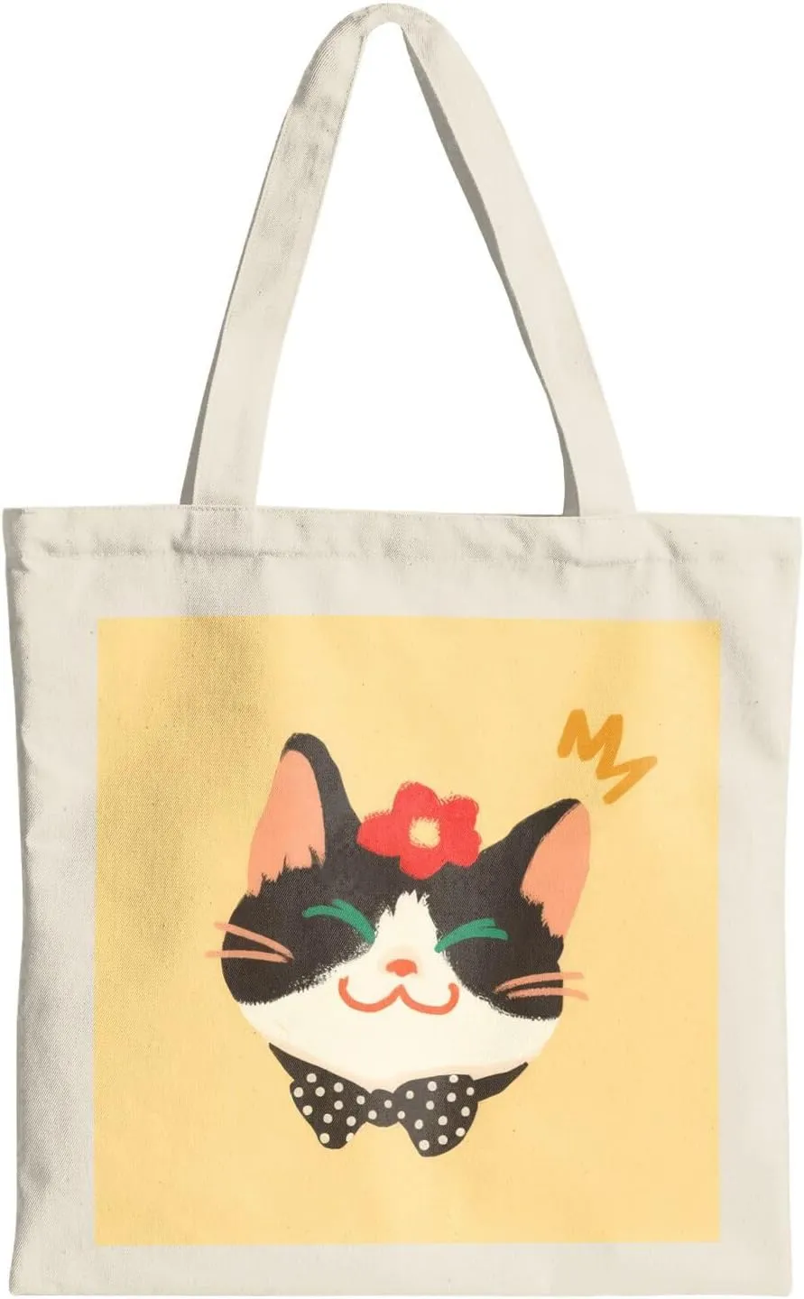 Cute Canvas Tote Bag for Women, Cat Head Print, Stylish and Durable, Perfect for Shopping, Travel & Everyday Use