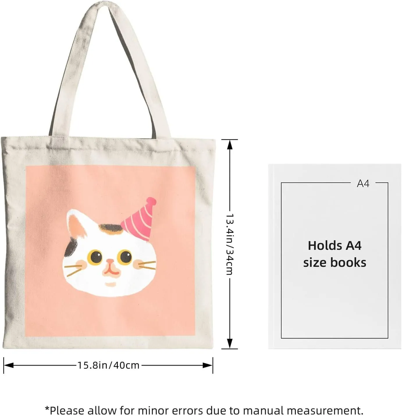 Cute Canvas Tote Bag for Women, Cat Head Print, Stylish and Durable, Perfect for Shopping, Travel & Everyday Use