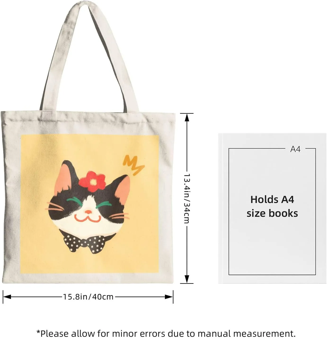 Cute Canvas Tote Bag for Women, Cat Head Print, Stylish and Durable, Perfect for Shopping, Travel & Everyday Use