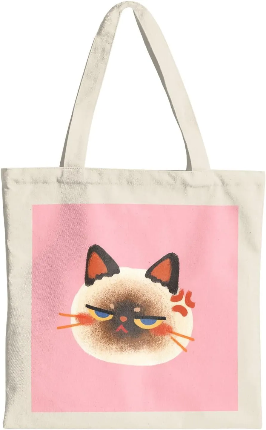 Cute Canvas Tote Bag for Women, Cat Head Print, Stylish and Durable, Perfect for Shopping, Travel & Everyday Use